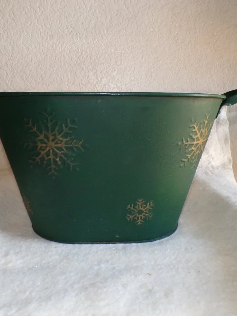 Green With Gold Snowflake Design Galvanized Steel Oval Bucket with Handles